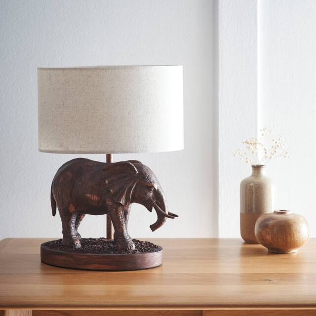 K LIVING Elephant Red Copper Resin Table Lamp with Linen Shade in Bronze - image 1