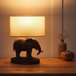 K LIVING Elephant Red Copper Resin Table Lamp with Linen Shade in Bronze - thumbnail 2
