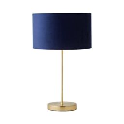 ValueLights Charlie Gold Stem Table Lamp with Velvet Drum with Gold Inner Lamp Shade & Bulb in Dark Navy - thumbnail 7