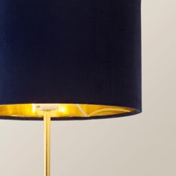 ValueLights Charlie Gold Stem Table Lamp with Velvet Drum with Gold Inner Lamp Shade & Bulb in Dark Navy - thumbnail 4