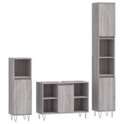 Berkfield Home Modern 3 Piece Bathroom Furniture Set Grey Sonoma Engineered Wood - thumbnail 3