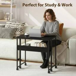 Nordara Black Folding Desk 63cm Storage Shelf Wheels Lock Casters Steel Frame Home Office - thumbnail 6