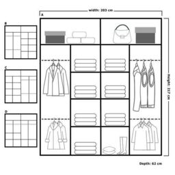 MN Furniture Reno 2 Sliding Door Wardrobe with Mirror & LED Light Black 203x217cm in Light Oak - Size: 203x217 cm - thumbnail 2