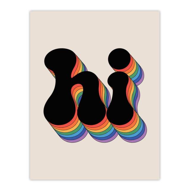 "Artery8 Hi Vibrant Retro Rainbow Font Typography Word Wall Art Print - Size: W12"" x H16""" - image 1