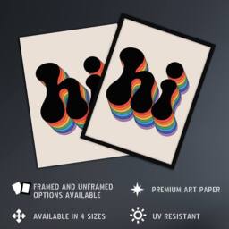 "Artery8 Hi Vibrant Retro Rainbow Font Typography Word Wall Art Print - Size: W12"" x H16""" - thumbnail 2