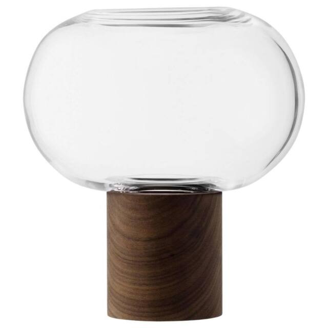 LSA Oblate Glass Vase Lantern 21.5cm with Walnut Base Clear - image 1
