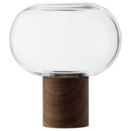 LSA Oblate Glass Vase Lantern 21.5cm with Walnut Base Clear - thumbnail 1