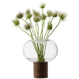 LSA Oblate Glass Vase Lantern 21.5cm with Walnut Base Clear - thumbnail 2