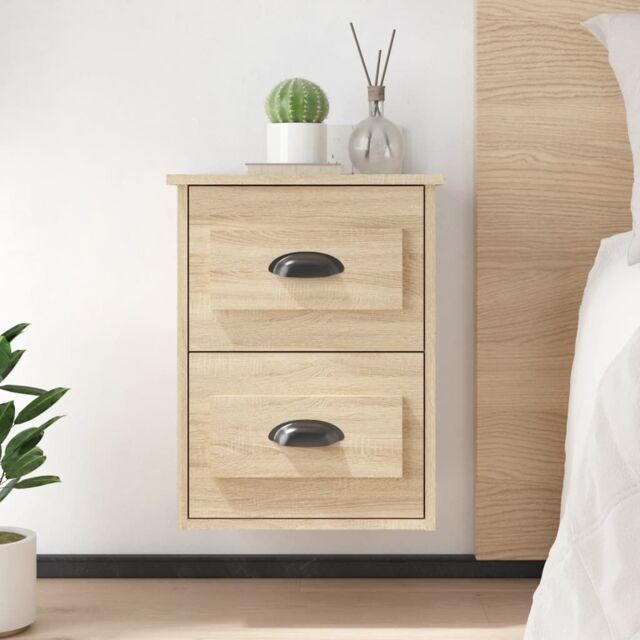 Berkfield Home Wall-mounted Bedside Cabinet Sonoma Oak 41.5x36x53cm in Brown - Size: 41.5x36x53 cm - image 1