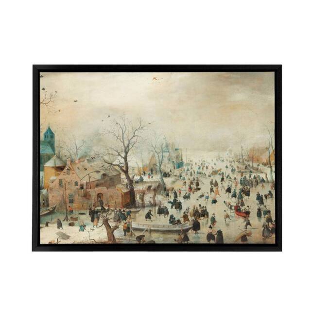 "Artery8 Avercamp Winter Landscape With Skaters Framed Canvas Wall Art Print in Beige - Size: W12"" x H16""" - image 1