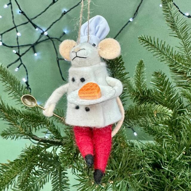 The Alphabet Gift Shop Waffle Chef Mouse Christmas Decoration in White