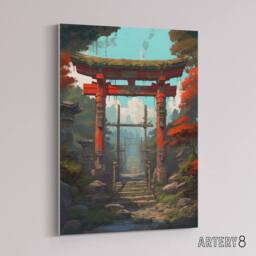"Artery8 Japanese Torii Gate To Shinto Shrine Canvas Wall Art Print - Size: W18"" x H24""" - thumbnail 2