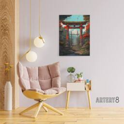 "Artery8 Japanese Torii Gate To Shinto Shrine Canvas Wall Art Print - Size: W18"" x H24""" - thumbnail 3