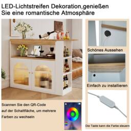 Rolipo Extendable Swivel Kitchen Island Bar Table With LED Storage White - thumbnail 2
