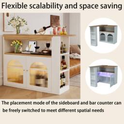 Rolipo Extendable Swivel Kitchen Island Bar Table With LED Storage White - thumbnail 3