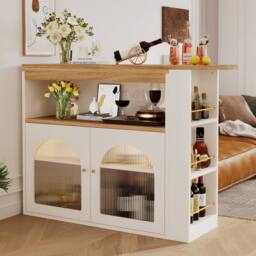 Rolipo Extendable Swivel Kitchen Island Bar Table With LED Storage White - thumbnail 7