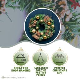 Marco Paul Christmas Artificial Wreath With Gold Baubles Pinecones in Green - thumbnail 3