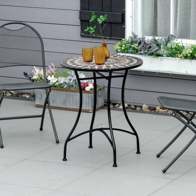 OUTSUNNY 60cm Mosaic Round Bistro Table Outdoor Garden Side Table, Black - image 1