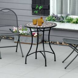 OUTSUNNY 60cm Mosaic Round Bistro Table Outdoor Garden Side Table, Black - thumbnail 1