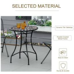 OUTSUNNY 60cm Mosaic Round Bistro Table Outdoor Garden Side Table, Black - thumbnail 6