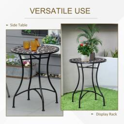OUTSUNNY 60cm Mosaic Round Bistro Table Outdoor Garden Side Table, Black - thumbnail 4