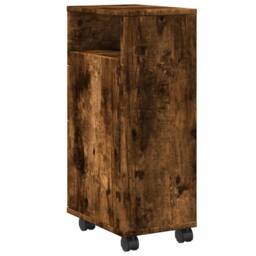 Berkfield Home Narrow Bathroom Cabinet with Wheels Smoked Oak Engineered Wood in Brown - thumbnail 6