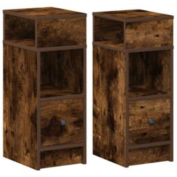 Berkfield Home Bedside Cabinets 2 pcs with Drawer Smoked Oak 25x31x66 cm in Brown - Size: 25 x 31 x 66 cm - thumbnail 2