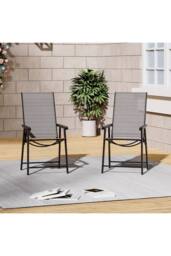 Living and Home 2-Person Outdoor Square Bistro Dining Table Chair Set in Black - thumbnail 3
