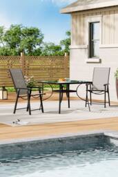 Living and Home 2-Person Outdoor Square Bistro Dining Table Chair Set in Black