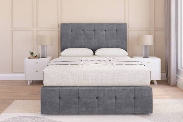 "Sloomy Cambridge Coniston Divan Base 4 Drawers-54"" Headboard & 12"" Footboard in Dark Grey - Size: Small Double" - image 1