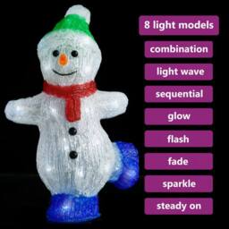 Berkfield Home LED Christmas Acrylic Snowman Figure Indoor & Outdoor 30cm in White - thumbnail 3