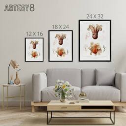 "Artery8 Octopus Marine Life Study Albert I Framed Canvas Wall Art Print in White - Size: W12"" x H16""" - thumbnail 4