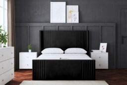 DS Living Elara Winged Black Panel Bed with Headboard - Size: Double - thumbnail 2