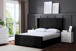 DS Living Elara Winged Black Panel Bed with Headboard - Size: Double - thumbnail 1