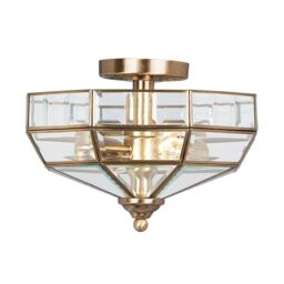 Netlighting Old Park 2 Light Semi Flush Ceiling Light Antique Brass E27 in Yellow