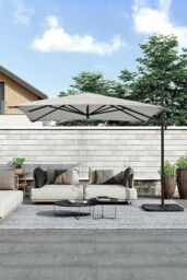 Garden Sanctuary Garden 3m x 3m Square Large Cantilever Parasol with Square Base in Light Grey - thumbnail 1