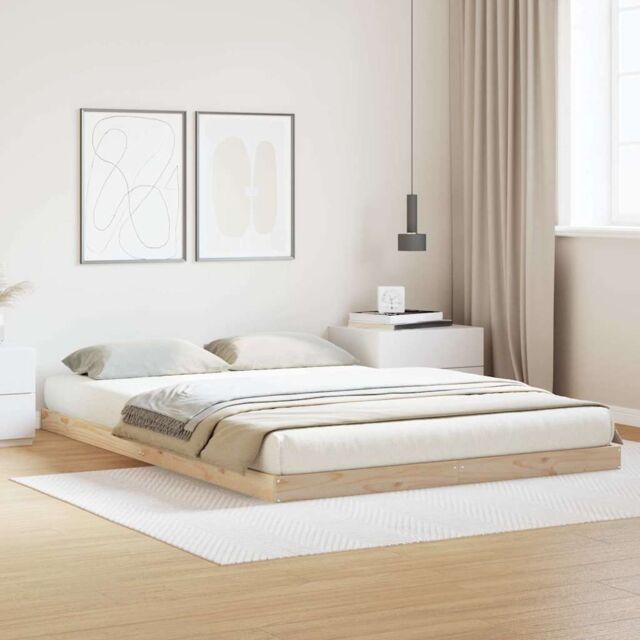 Berkfield Home Floor Bed Frame Natural 160 x 220 cm Solid Pine wood in Beige - image 1