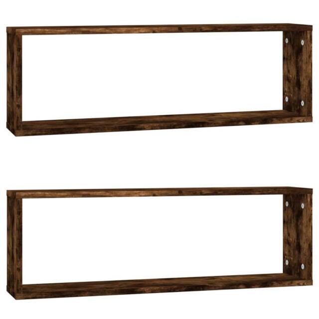 Berkfield Home Wall Cube Shelves 2 pcs Smoked Oak 80x15x26.5 cm Engineered Wood in Brown - image 1