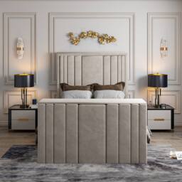 KDMD Ashburnham Upholstered Soft Velvet Pebble Tv Bespoke Bed Frame in Light Sand - Size: Double - thumbnail 7