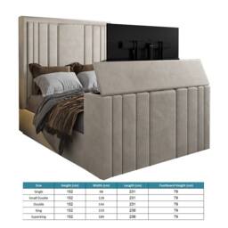 KDMD Ashburnham Upholstered Soft Velvet Pebble Tv Bespoke Bed Frame in Light Sand - Size: Double - thumbnail 6