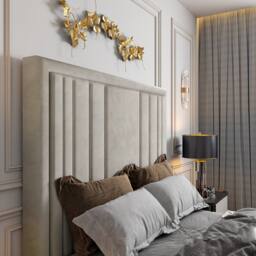 KDMD Ashburnham Upholstered Soft Velvet Pebble Tv Bespoke Bed Frame in Light Sand - Size: Double - thumbnail 4