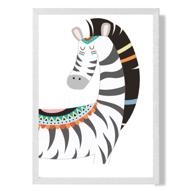ARTZE Peeking Zebra Tribal Animal Framed Print SIZE: A4 with White Frame in Grey - image 1