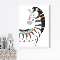 ARTZE Peeking Zebra Tribal Animal Framed Print SIZE: A4 with White Frame in Grey - thumbnail 2