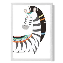 ARTZE Peeking Zebra Tribal Animal Framed Print SIZE: A4 with White Frame in Grey - thumbnail 1