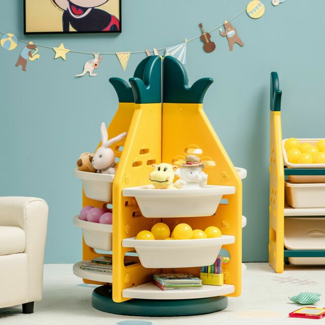 Costway Toy Storage Organizer 3 Tier 360° Revolving Pineapple Shelf 8 Plastic Bins - image 1
