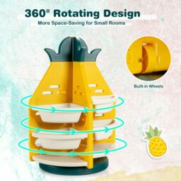 Costway Toy Storage Organizer 3 Tier 360° Revolving Pineapple Shelf 8 Plastic Bins - thumbnail 6