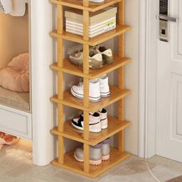 Kelvenix 6-Tier Bamboo Frame Vertical Shoes Storage Rack in Brown - Size: 0.6m2 - thumbnail 5