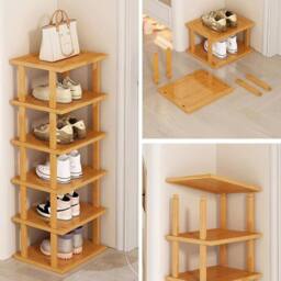 Kelvenix 6-Tier Bamboo Frame Vertical Shoes Storage Rack in Brown - Size: 0.6m2 - thumbnail 3