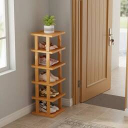 Kelvenix 6-Tier Bamboo Frame Vertical Shoes Storage Rack in Brown - Size: 0.6m2 - thumbnail 4