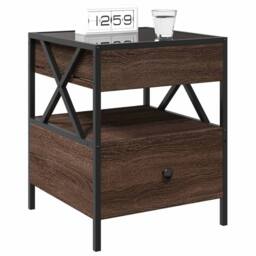 Berkfield Home Bedside Table with Infinity LED Brown Oak 40x40x51 cm - Size: 40 x 40 x 51 cm - thumbnail 5